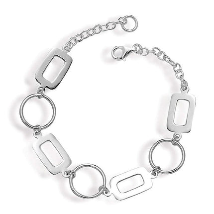 Classic Women's Bracelet - Open Circles and Rectangles Alternating Link | S-4638 ,