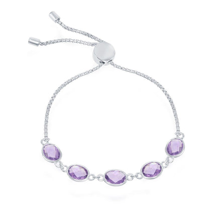 Classic Women's Bracelet - Silver 7.5cttw Oval Amethyst Adjustable Bolo | T-7801 ,
