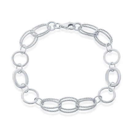 Classic Women's Bracelet - Sterling Double Ovals and Circles Braided Link | S-4737 ,