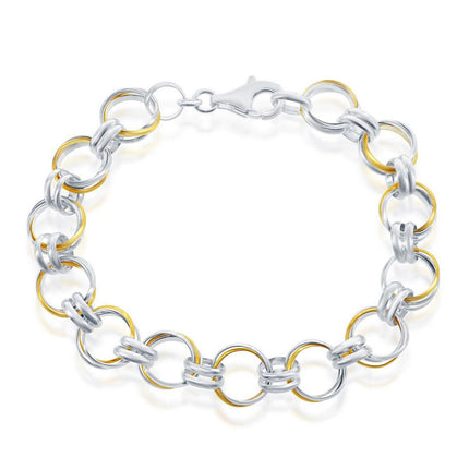 Classic Women's Bracelet - Sterling Silver and GP Multi Circle Link | S-4655 ,