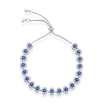 Classic Women's Bracelet - Sterling Silver Blue Enamel Evil Eye CZ Hamsa | T-8020 ,