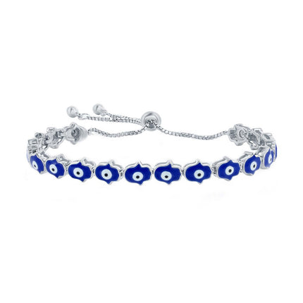 Classic Women's Bracelet - Sterling Silver Blue Enamel Evil Eye Hamsa Bolo | T-8018 ,