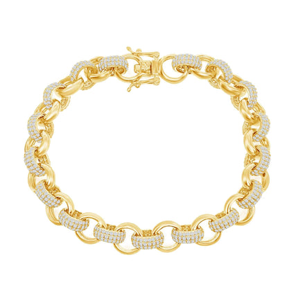 Classic Women's Bracelet - Sterling Silver CZ and Polished Gold Linked | T-7868-GP ,