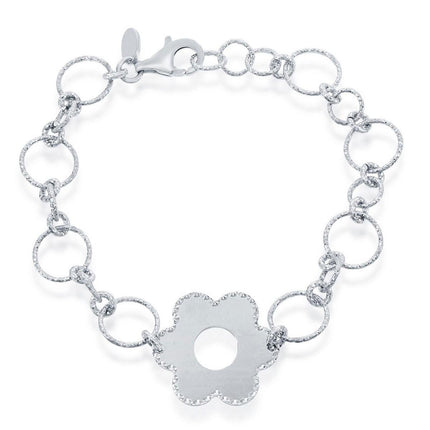 Classic Women's Bracelet - Sterling Silver D-C Circles and Center Flower | S-4770 ,