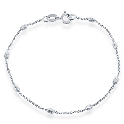 Classic Women's Bracelet - Sterling Silver Diamond Cut Oval Beads | S-4920 ,