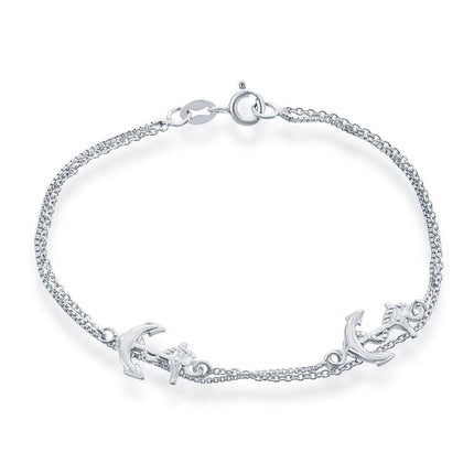 Classic Women's Bracelet - Sterling Silver Double Strand Anchor | S-4926 ,