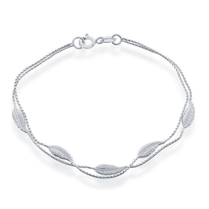 Classic Women's Bracelet - Sterling Silver Double Strand with Leaves | S-4924 ,
