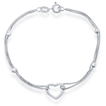 Classic Women's Bracelet - Sterling Silver Double Strand with Open Heart | S-4923 ,