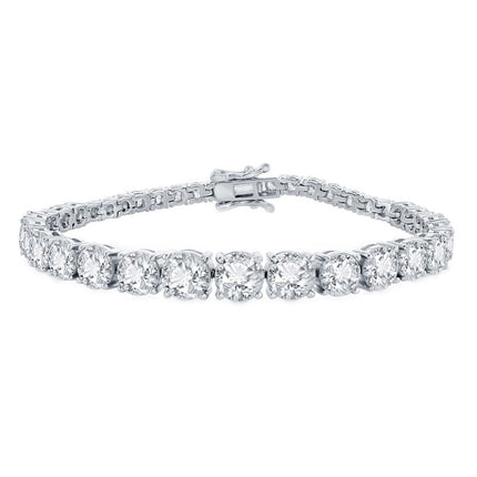 Classic Women's Bracelet - Sterling Silver Graduating Round White CZ Tennis | T-8005 ,