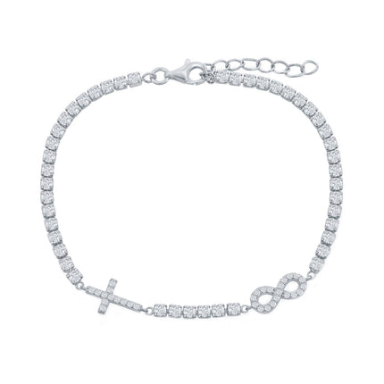 Classic Women's Bracelet - Sterling Silver Infinity and Cross Tennis CZ | T-8001 ,