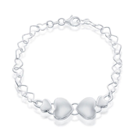 Classic Women's Bracelet - Sterling Silver Link with 4 Center Hearts | S-4587 ,