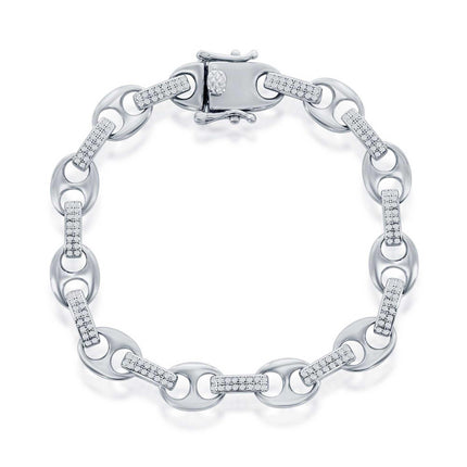 Classic Women's Bracelet - Sterling Silver Micro Pave CZ Marina Link Chain | T-8024 ,