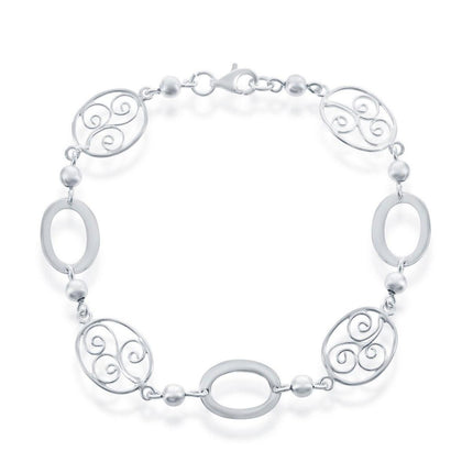 Classic Women's Bracelet - Sterling Silver Open and Designed Oval Linked | S-4375 ,