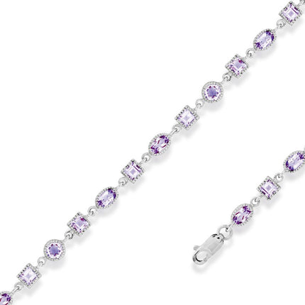 Classic Women's Bracelet - Sterling Silver Oval and Square Amethyst Gem | T-5268 ,