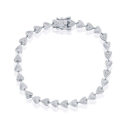 Classic Women's Bracelet - Sterling Silver Polished and Micro Pave CZ Heart | T-8026 ,