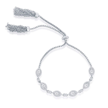 Classic Women's Bracelet - Sterling Silver Round and Marquise CZ Tassel | T-8039 ,