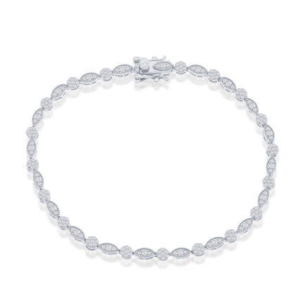 Classic Women's Bracelet - Sterling Silver Round and Marquise CZ Tennis | T-7905 ,