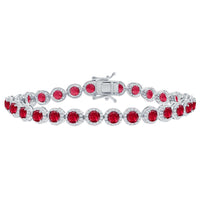 Classic Women's Bracelet - Sterling Silver Round White and Ruby CZ Tennis | T-7972 ,