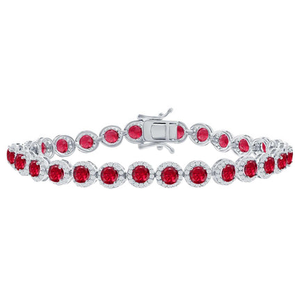 Classic Women's Bracelet - Sterling Silver Round White and Ruby CZ Tennis | T-7972 ,