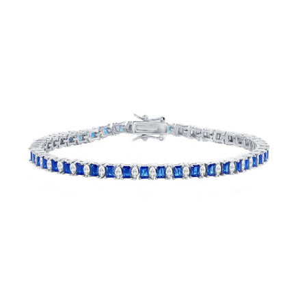 Classic Women's Bracelet - Sterling Silver Sapphire and White CZ 4mm Tennis | T-8087 ,