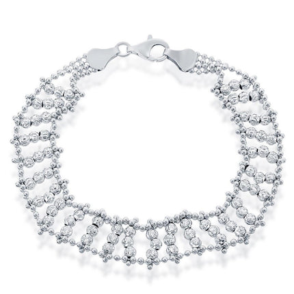 Classic Women's Bracelet - Sterling Silver Triple Row Diamond-Cut Moon Bead | S-4875 ,