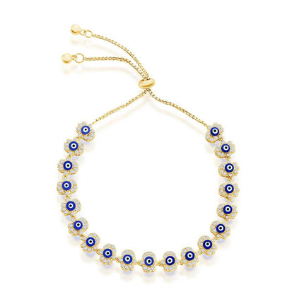 Classic Women's Bracelet - YG Plated Blue Enamel Evil Eye CZ Hamsa | T-8020-GP ,