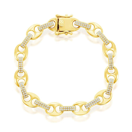 Classic Women's Bracelet - YG Plated Micro Pave CZ Marina Link Chain | T-8024-GP ,