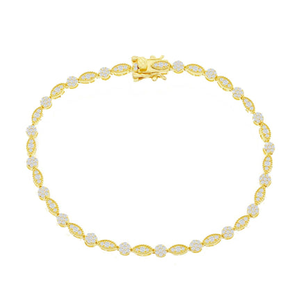 Classic Women's Bracelet - YG Plated Steel Round and Marquise CZ Tennis | T-7905-GP ,