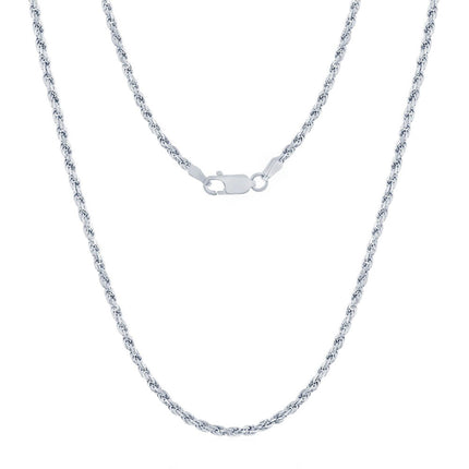 Classic Women's Chain - Rhodium Plated Sterling Silver 2.3mm Rope, 24 Inch | RPR-50-24 ,