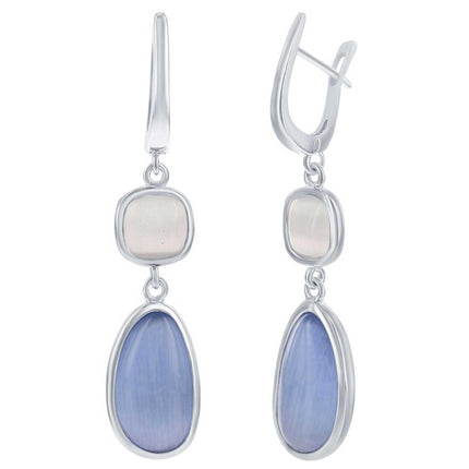 Classic Women's Earring - Irregular Blue Gray and Light Gray Cat's Eye | SMD-7331 ,
