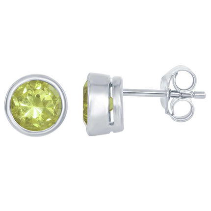 Classic Women's Earrings - August Peridot Bezel Set Stud | D-5515-PD ,