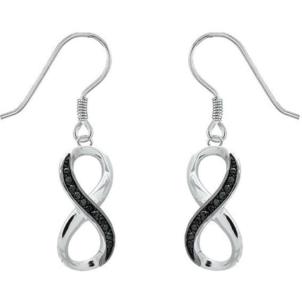 Classic Women's Earrings - Black Diamond Pave Infinity French Wire Closure | D-4705 ,