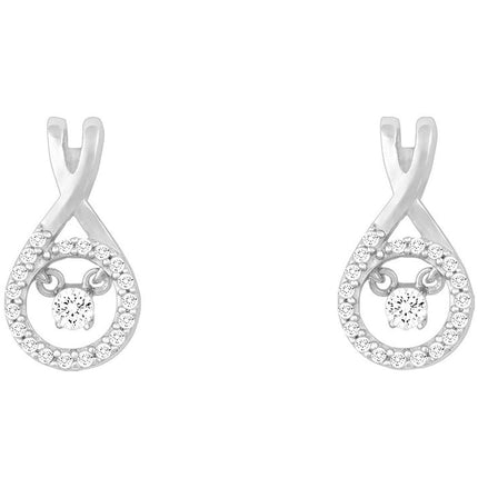 Classic Women's Earrings - Center Dancing Shimmering CZ Post Back Closure | D-5206 ,