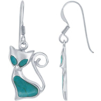 Classic Women's Earrings - Created Turquoise Cat Design French Wire Closure | D-8035 ,