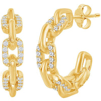 Classic Women's Earrings - Gold Plated 18mm White CZ Paperclip Open Hoop | D-7832-GP ,