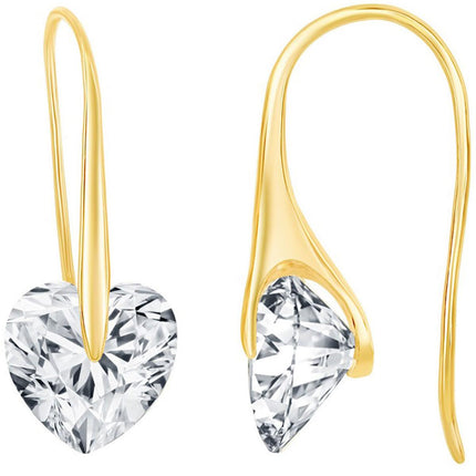 Classic Women's Earrings - Gold Plated Heart Shape White CZ Frenchwire | D-7875-GP ,