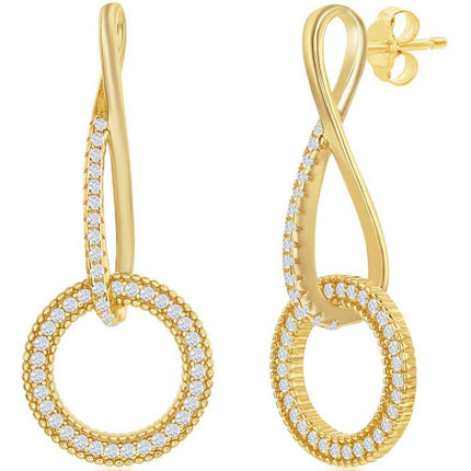 Classic Women's Earrings - Gold Plated Infinity Design Round White CZ | D-7836-GP ,