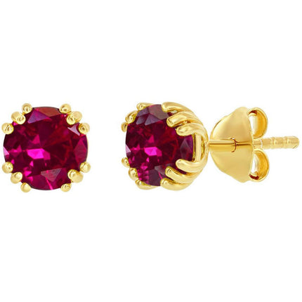 Classic Women's Earrings - Gold Plated July Birthstone Round Shape 6mm Stud | D-8280 ,