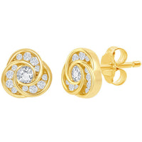 Classic Women's Earrings - Gold Plated Love Knot Designed White CZ Stud | D-7881-GP ,