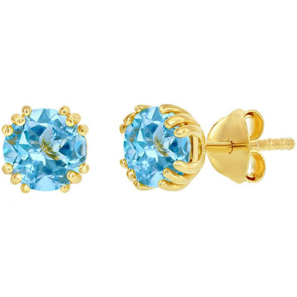 Classic Women's Earrings - Gold Plated March Birthstone Round Shape 6mm Stud | D-8276 ,
