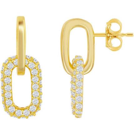 Classic Women's Earrings - Gold Plated Micro Pave CZ Paperclip Post Back | D-7970-GP ,