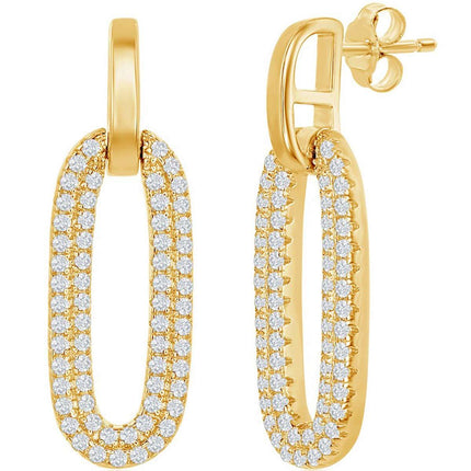 Classic Women's Earrings - Gold Plated Oval Micro Pave CZ Door Knocker | D-7848-GP ,