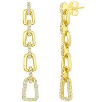 Classic Women's Earrings - Gold Plated Paperclip Design White CZ Long | D-7910-GP ,