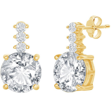 Classic Women's Earrings - Gold Plated Round Shaped White CZ with Bar Stud | D-7774-GP ,