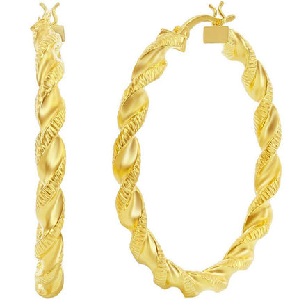 Classic Women's Earrings - Gold Plated Twisted Designed Hinged Closure | A-2687-GP ,