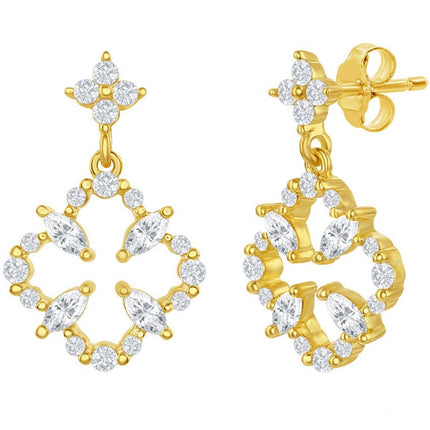Classic Women's Earrings - Gold Plated White CZ Flower Post Back Closure | D-7822-GP ,