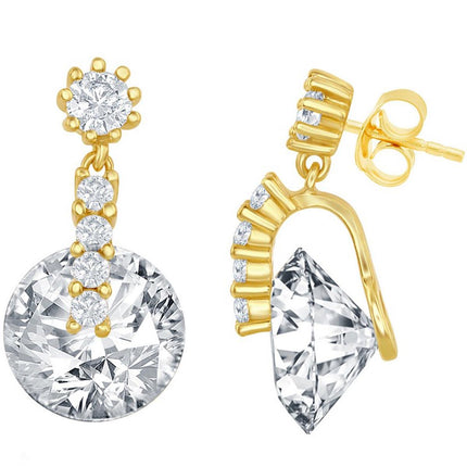 Classic Women's Earrings - Gold Round Shape Spinning CZ Post Back Closure | D-7628-GP ,