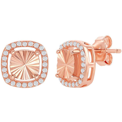 Classic Women's Earrings - RG Illusion Cut Center with CZ Border Square Stud | D-6827 ,