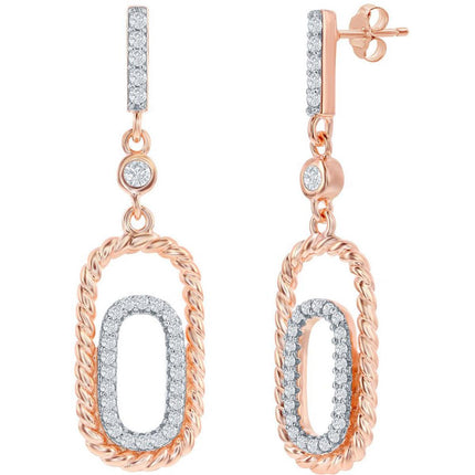 Classic Women's Earrings - Rose Gold Plated Double Rectangle White CZ Stone | D-8154 ,