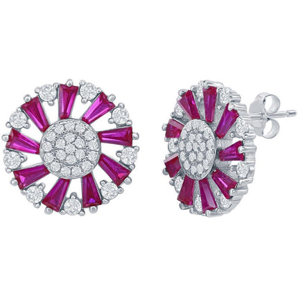 Classic Women's Earrings - Ruby Baguette White CZ Circle Post Back Closure | D-8145 ,